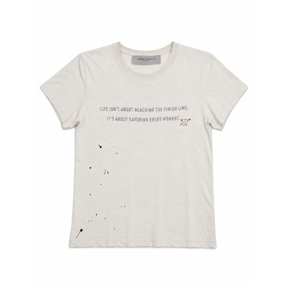Golden Goose Doris Slim T-Shirt White Womens Sz XS Finish Line Embroidered Heart